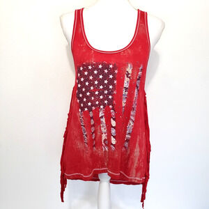 Spoiled Cowgirl Red with Fringe Women SIZE S American Flag Tank Top Patriotic